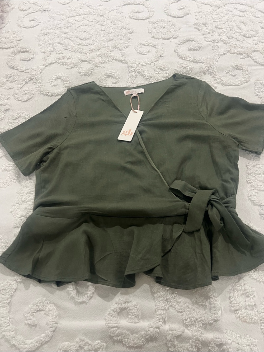 Gianni Bini Olive Wrap Peplum Blouse